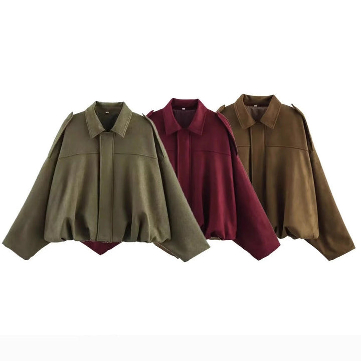 Damen lässige Bomberjacke mit drei-dimensionalem Effekt und hohem Kragen W&W Mode