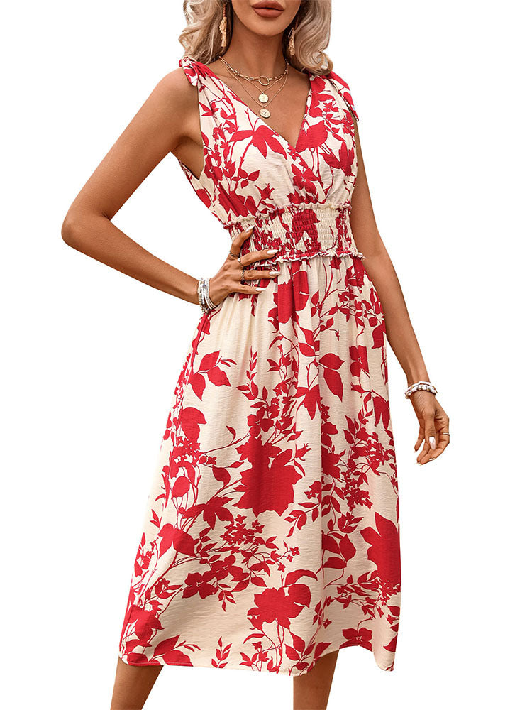 Damen Midikleid mit floralem Design und elastischem Taillenzug W&W Mode