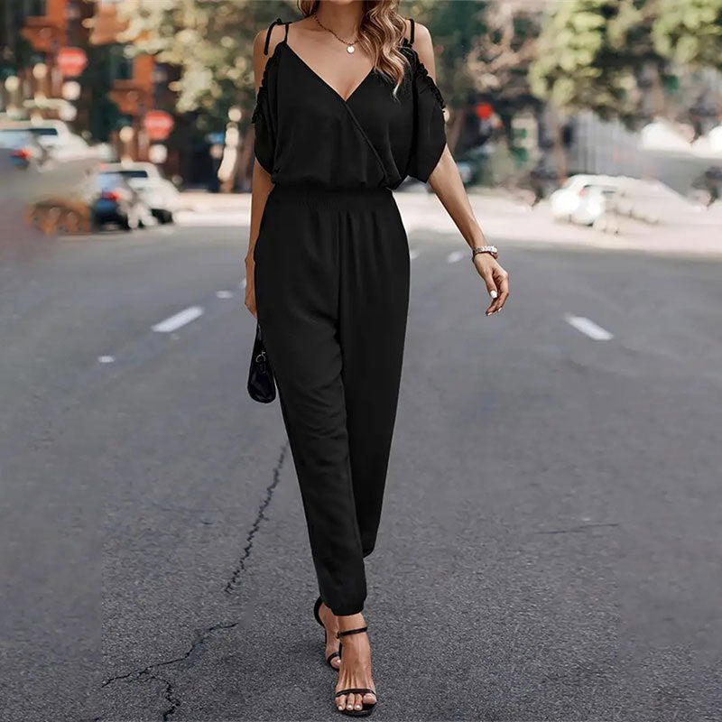 Damen Eleganter Overall mit rüschendetails und praktischem Gummizug W&W Mode