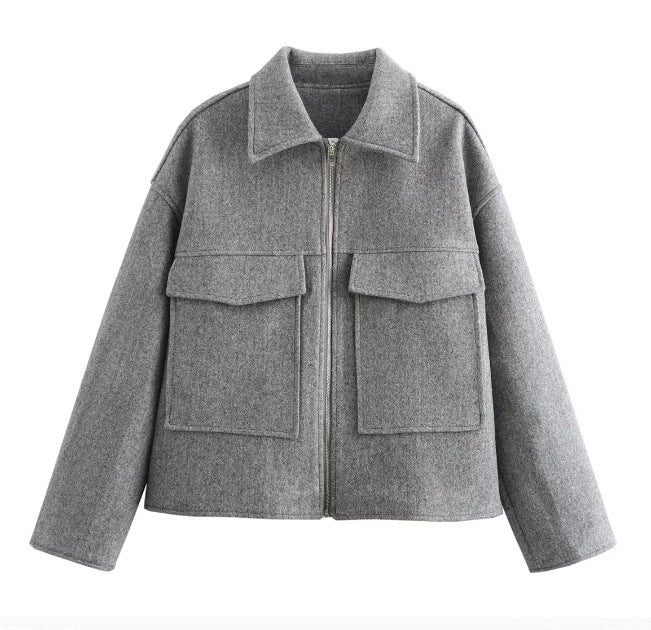 Damen hochschneiderte Jacke mit praktischen Pattentaschen und weichem Wollmix W&W Mode
