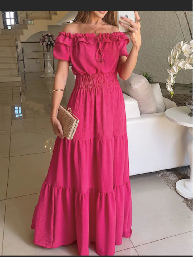 Damen Maxikleid mit Off-Shoulder Design und Volant-Ärmeln W&W Mode