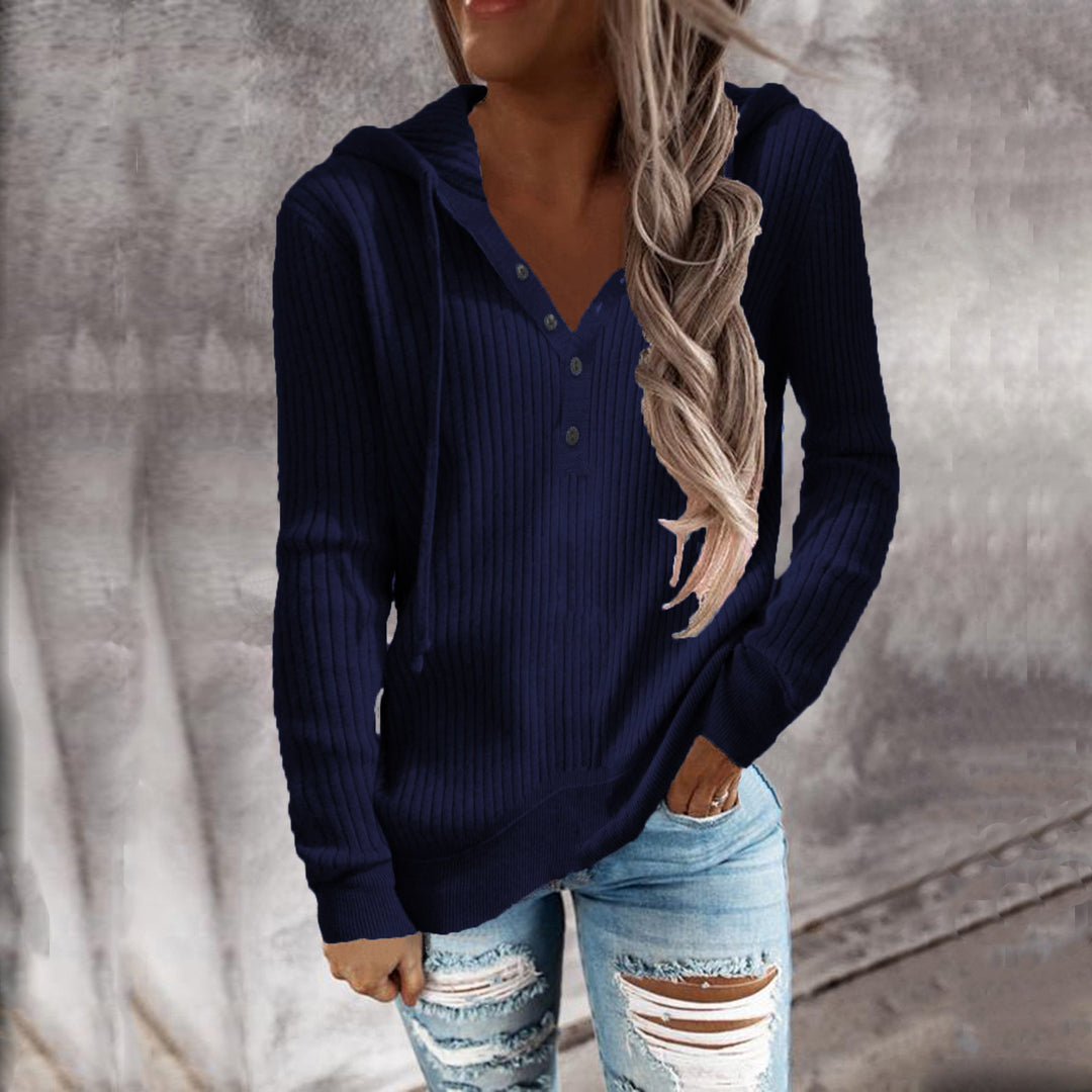Damen Kapuzenpullover mit strukturiertem Rippdesign und praktischen Knopfdetails W&W Mode