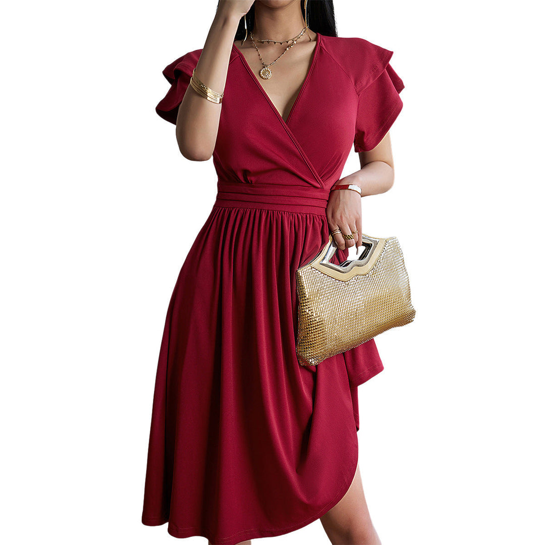 W&W Mode | V-neck Solid Color Short Sleeve Dress for Women