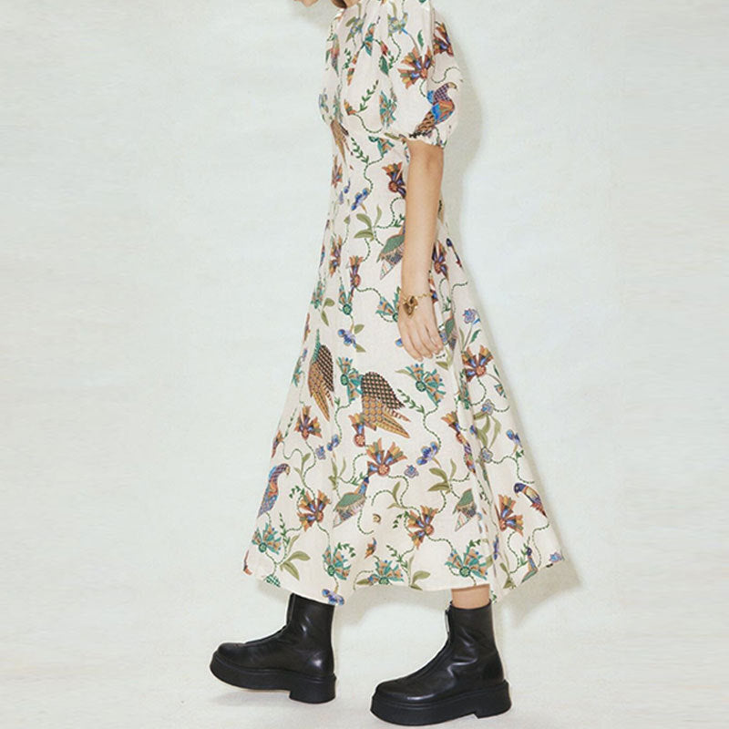 Damen Maxikleid mit kunstvollem Blumenmuster und voluminösen Ärmeln W&W Mode