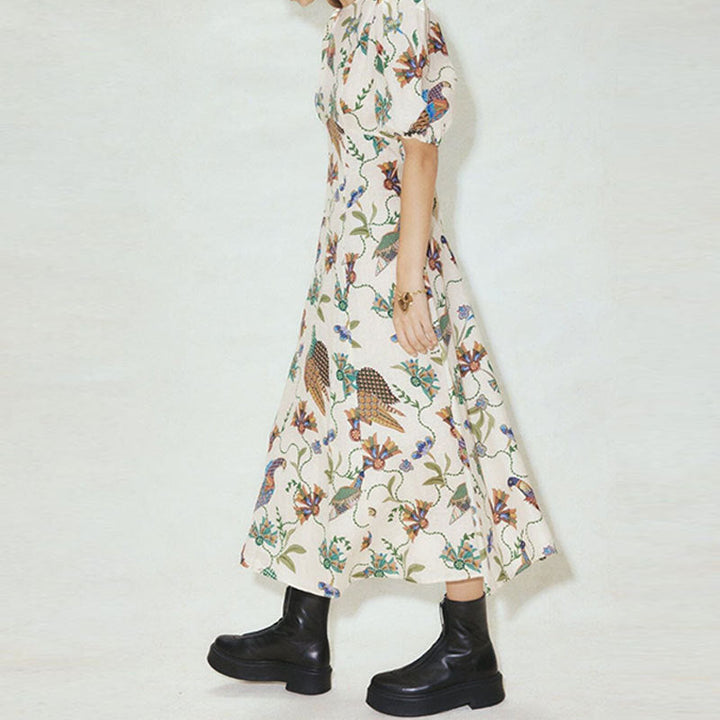 Damen Maxikleid mit kunstvollem Blumenmuster und voluminösen Ärmeln W&W Mode