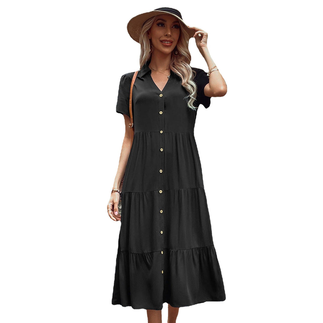 Damen Hemdblusenkleid mit eleganten Knopfdetails und voluminösem Rock W&W Mode