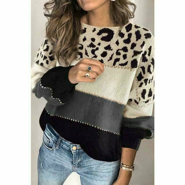 W&W Mode | Patchwork-Pullover Mit Leoparden-Print