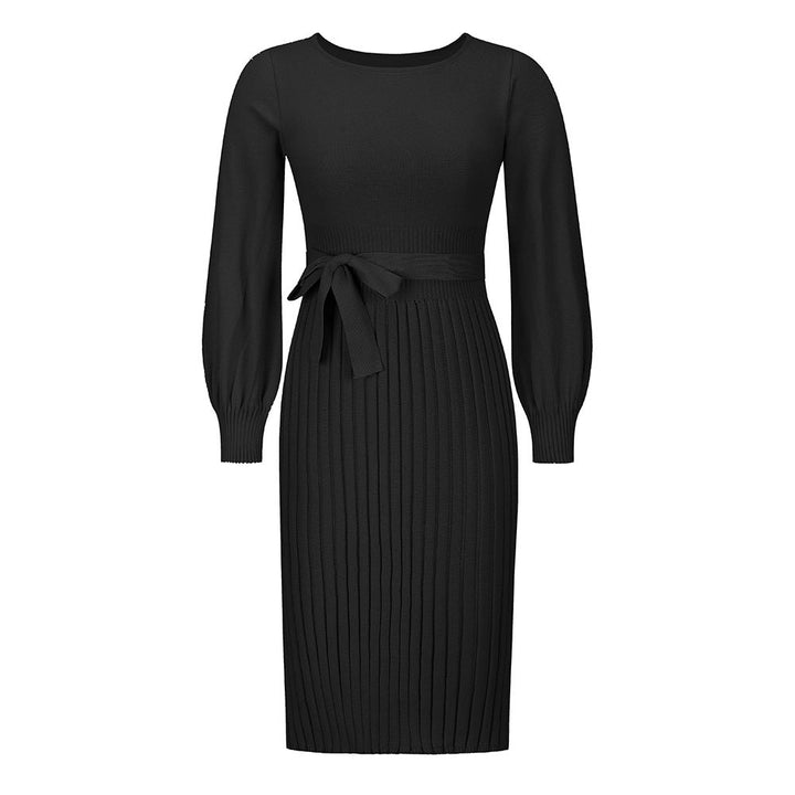 Damen Strickkleid mit taillierbarem Gürtel und langen Ärmeln W&W Mode