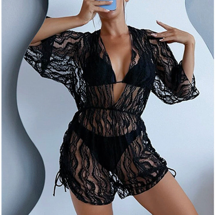 Damen Strandüberwurf mit elegantem Spitzenmuster und taillierten Details W&W Mode