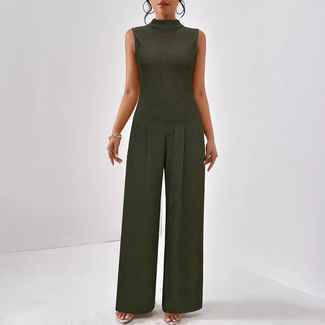 Damen eleganter Jumpsuit mit Rippstruktur und hochgeschlossenem Kragen W&W Mode