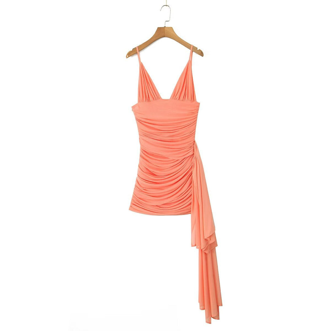 Damen ärmelloses Wickelkleid mit gerafftem Design W&W Mode