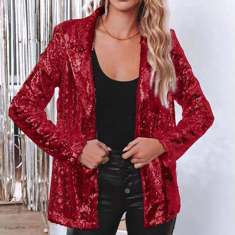 Damen eleganter Paillettenblazer mit schimmerndem Finish W&W Mode