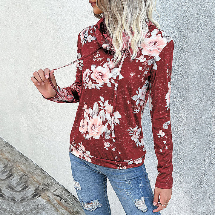 Damen Kapuzenpullover mit floralem Muster und modernem Rollkragen W&W Mode