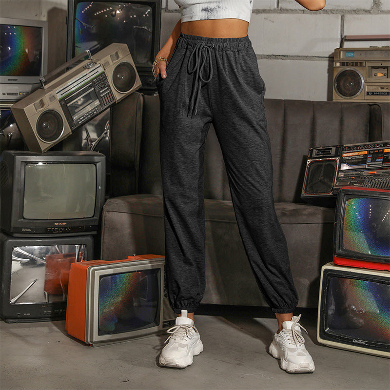 Damen lässige Jogginghose mit elastischem Bund und modernem Kordelzug W&W Mode