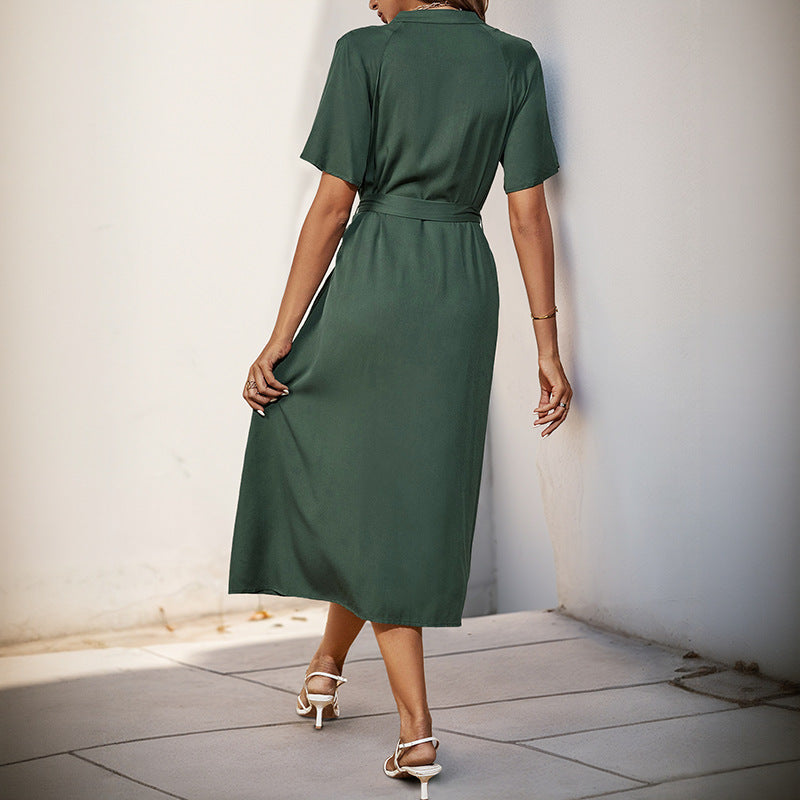 Damen Midikleid mit elegantem Knopfdetail und schmalem Taillengürtel W&W Mode