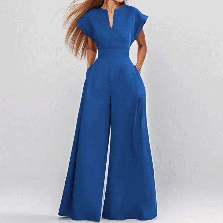 Damen Eleganter Jumpsuit mit weitem Bein und Schalkragen W&W Mode