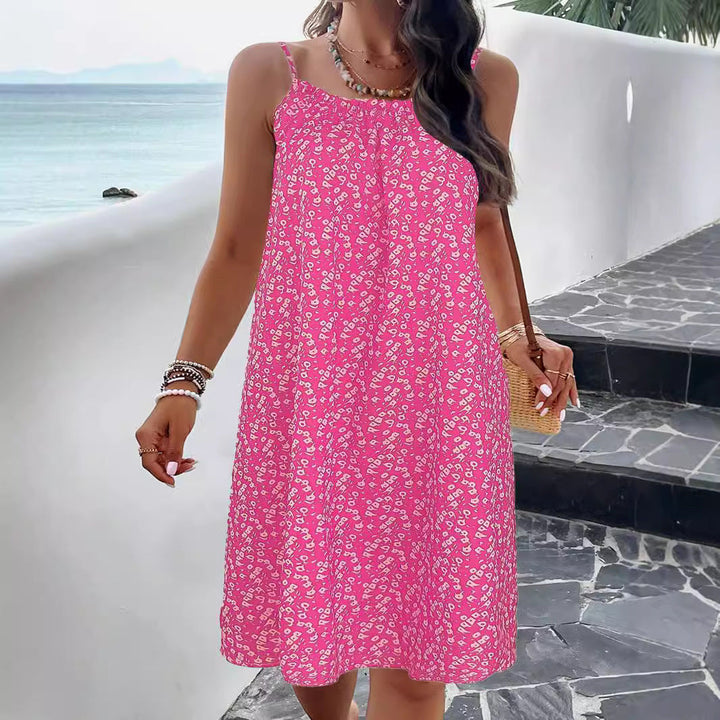 Damen ärmelloses Sommerkleid mit elastischem Bund und floralem Muster W&W Mode