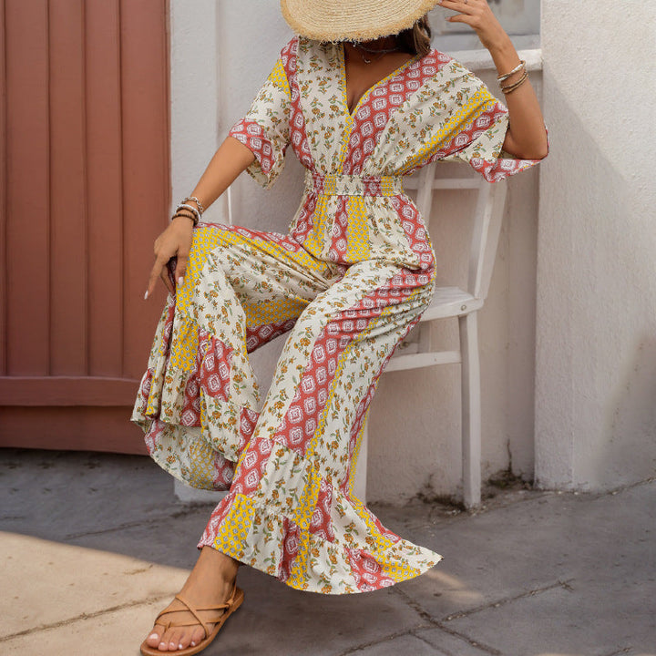 Damen Jumpsuit mit weitem Bein und elastischem Taillenzug W&W Mode