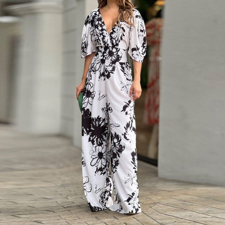 Damen Jumpsuit mit floralem Design und voluminösen Ärmeln W&W Mode
