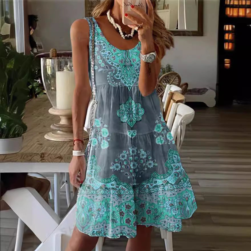 Damen luftiges Sommerkleid mit charmantem Print und fließendem Schnitt W&W Mode