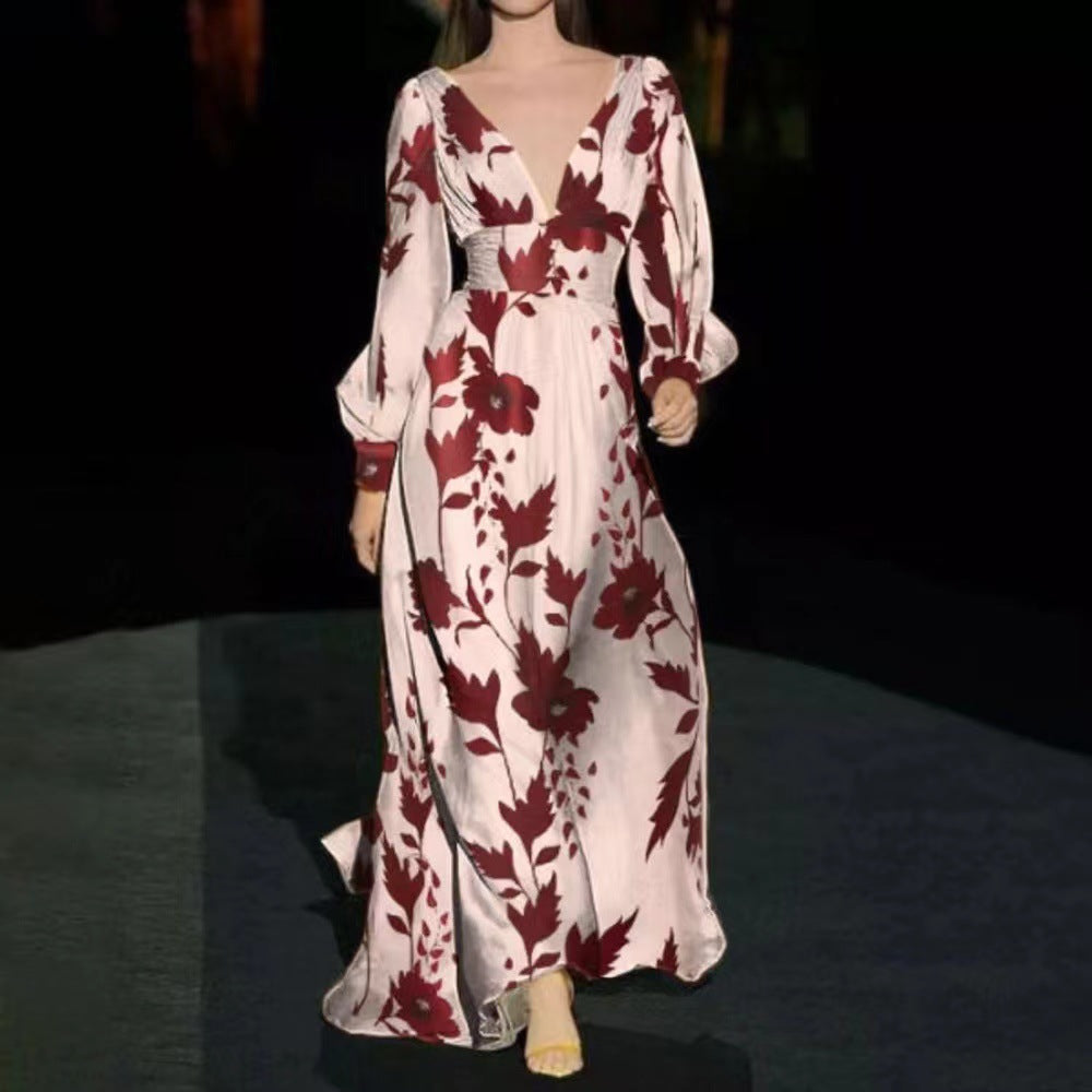 Damen Elegantes Maxi-Jumpsuit mit floralen Mustern und tiefem V-Ausschnitt W&W Mode