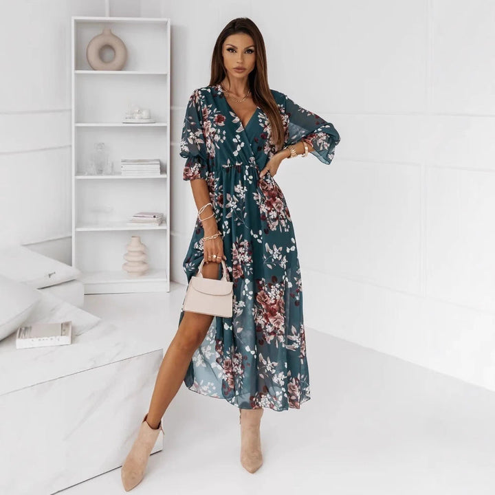 W&W Mode | Kurzarm Split Chiffon Bedrucktes Maxikleid