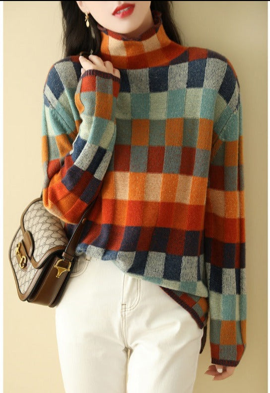 W&W Mode - Eleganter Print Rollkragenpullover