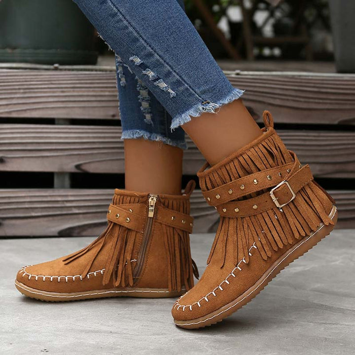 W&W Mode | Boho Stiefelette Mit Fransen Und Schnallen Für Damen