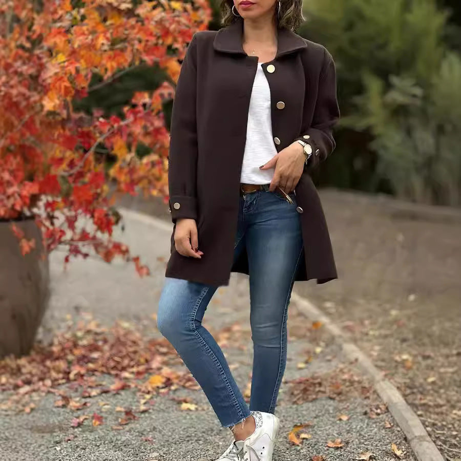 Damen gemütlicher Oversized-Mantel mit großen Taschen und Knopfdetails W&W Mode