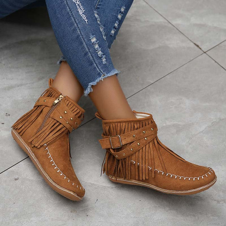 W&W Mode | Boho Stiefelette Mit Fransen Und Schnallen Für Damen
