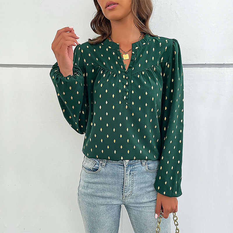 Damen Bluse mit dekorativen Knöpfen und eleganter Raffung W&W Mode