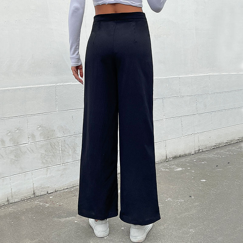 Damen Weite Hose mit dekorativen Knöpfen W&W Mode