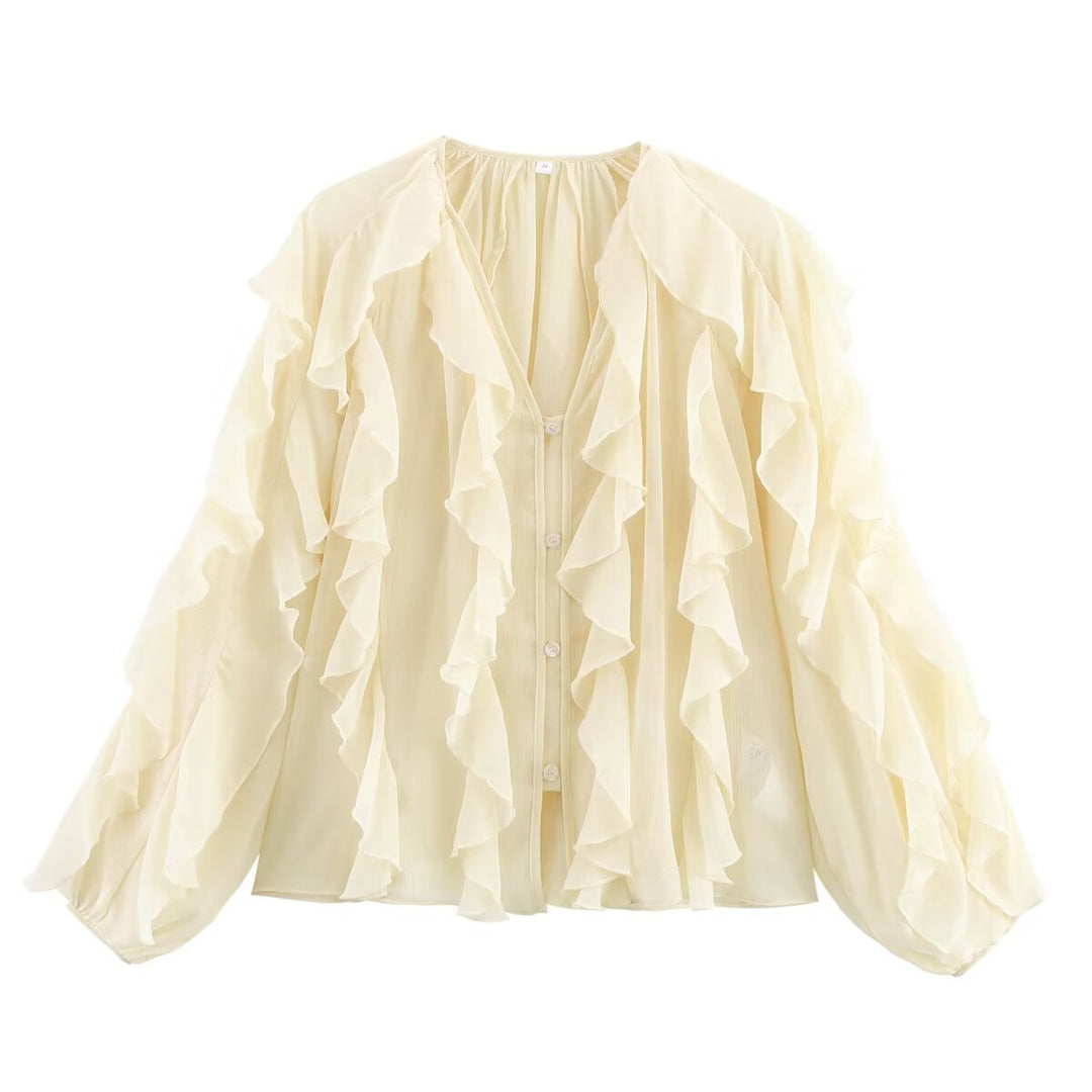 Damen Bluse mit voluminösen Rüschendetails und elegantem Schnitt W&W Mode