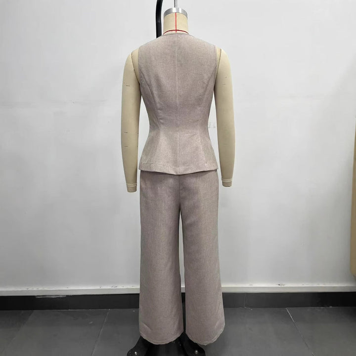 Damen elegantes Ensemble aus ärmellosem Blazer und weiten Hosen W&W Mode