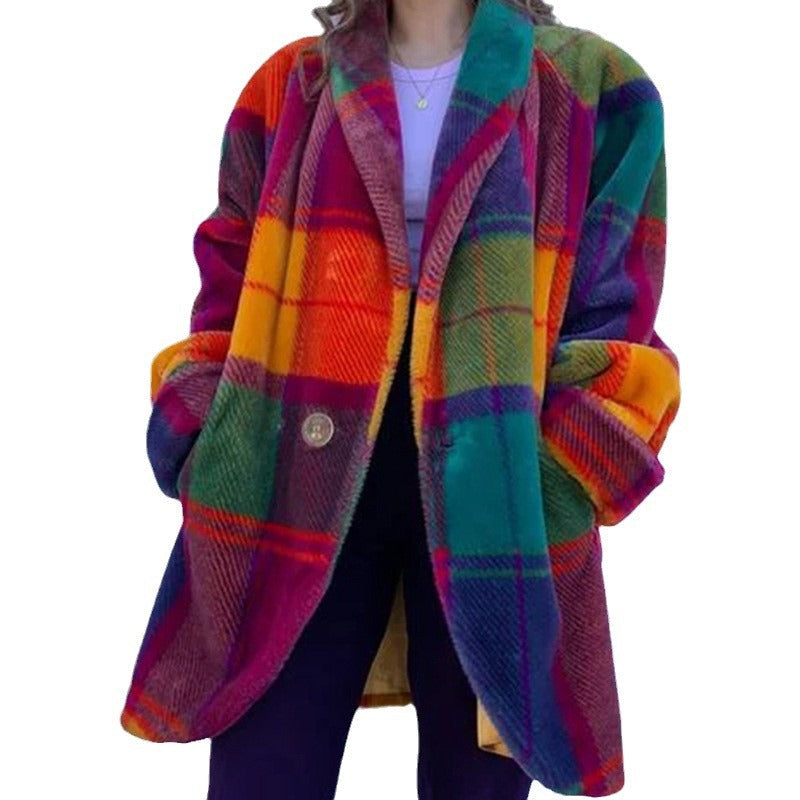 Damen Gemusterter Oversized Mantel mit Karodesign und weichem Material W&W Mode