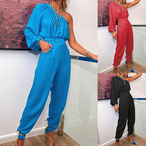 Damen Einteiler mit asymmetrischem Schnitt und eleganten Puffärmeln W&W Mode