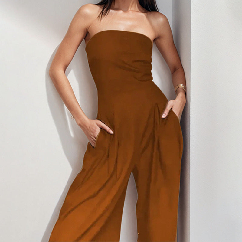 Damen Jumpsuit mit elegantem schulterfreiem Design und weitem Bein W&W Mode