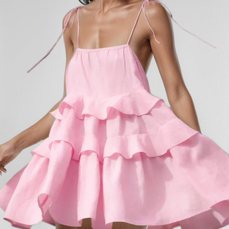 Damen Sommerkleid mit voluminösen Rüschendetails und schwingendem Saum W&W Mode