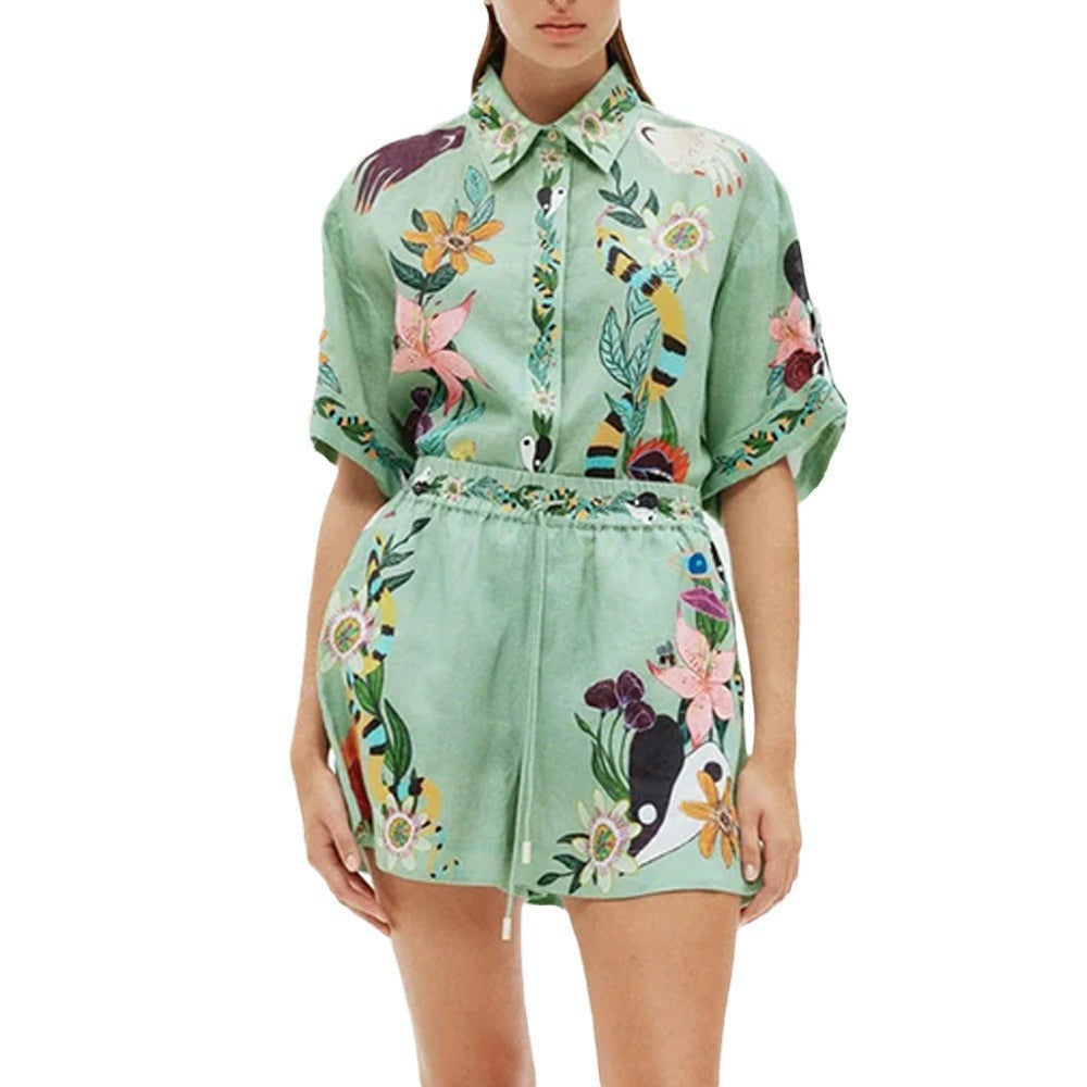 W&W Mode | Sommer Druck Shirt Shorts Locker Casual Zweiteiliges Set