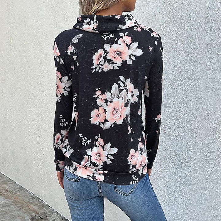 Damen Kapuzenpullover mit floralem Muster und modernem Rollkragen W&W Mode