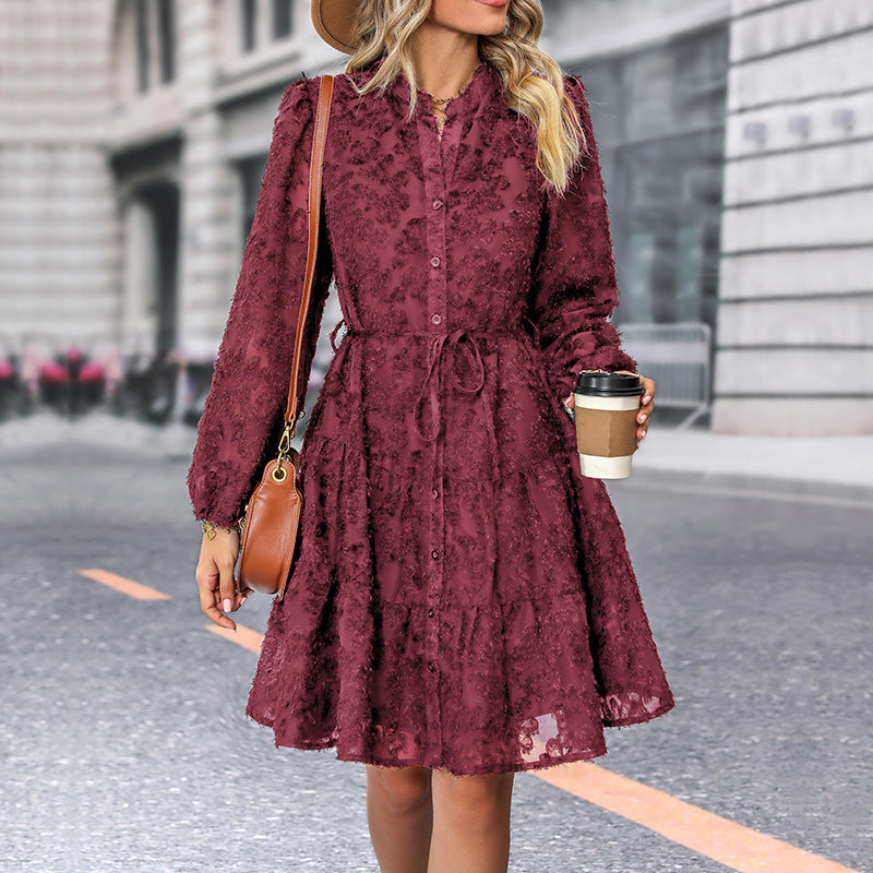 Damen Blusenkleid mit hochgeschlossener Leiste und verspieltem Design W&W Mode