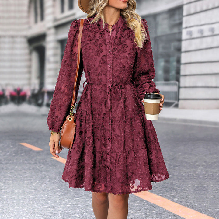 Damen Blusenkleid mit hochgeschlossener Leiste und verspieltem Design W&W Mode
