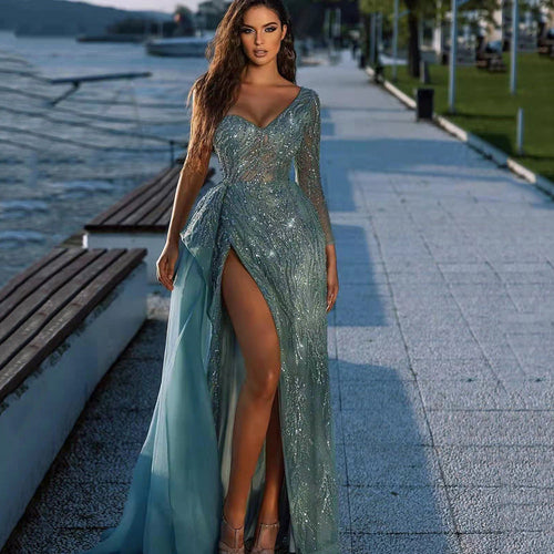 W&W Mode | Frühling Sommer Damen Kleidung Cocktail Abendkleid Paillette Schlitz Gastgeber Party Kleid