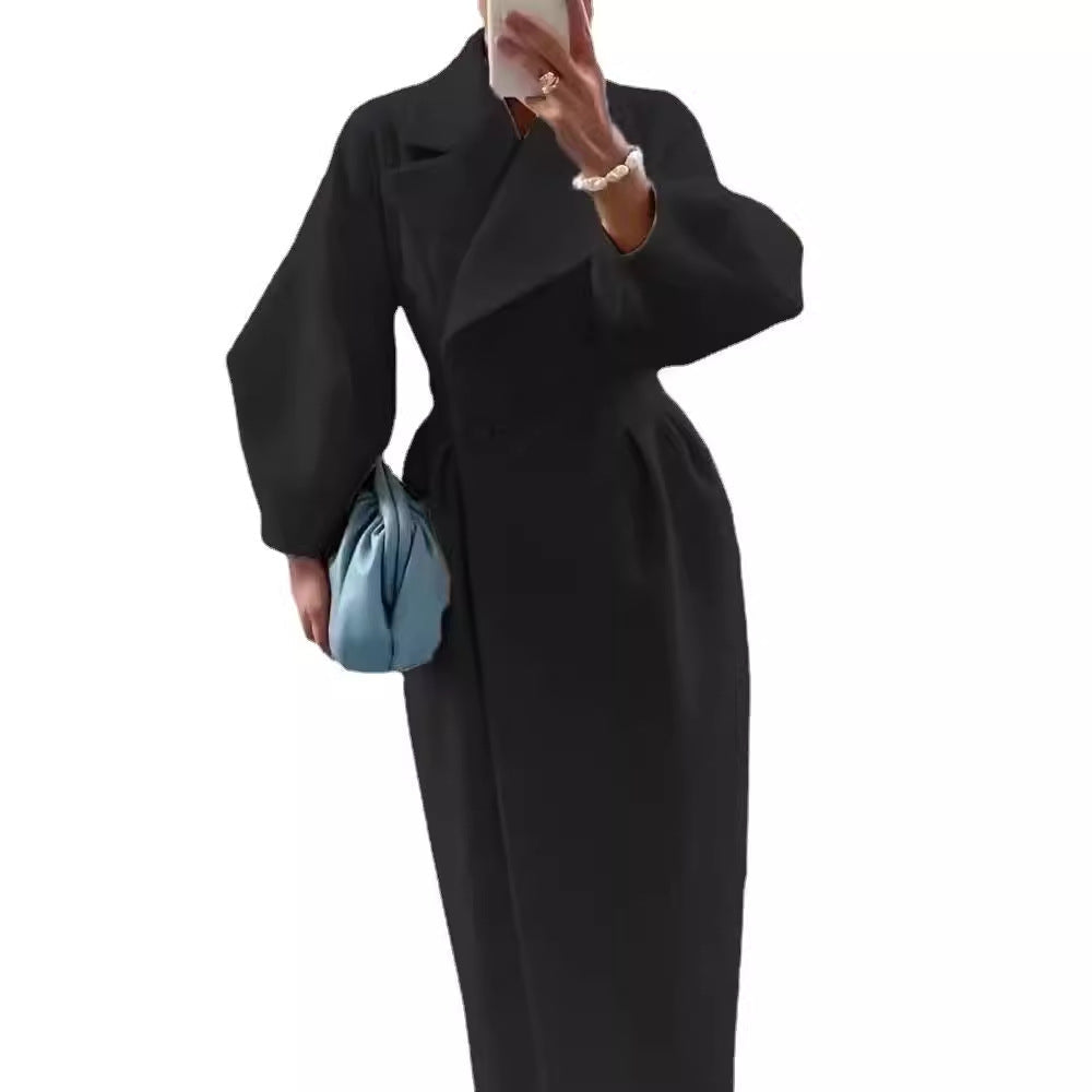 Damen Maximaler Oversized Mantel mit Schulterschultern und Doppelreihe W&W Mode