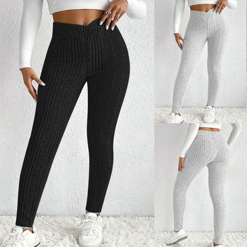 Damen enganliegende Rippleggings aus atmungsaktivem Stretchmaterial W&W Mode