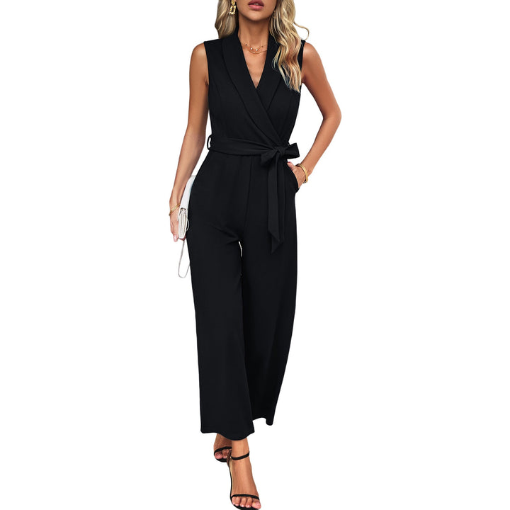 Damen eleganter Jumpsuit mit Wickeloptik und Taillengürtel W&W Mode
