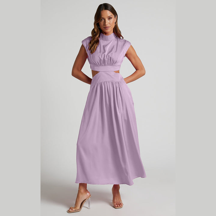 Damen elegantes Maxikleid mit hohem Kragen und seitlichen Cut-Outs W&W Mode