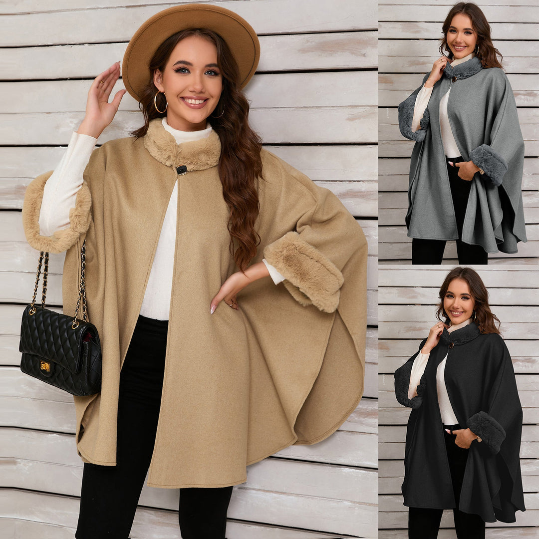 Damen Übergroße Umarmende Poncho mit Kuschelfutter W&W Mode