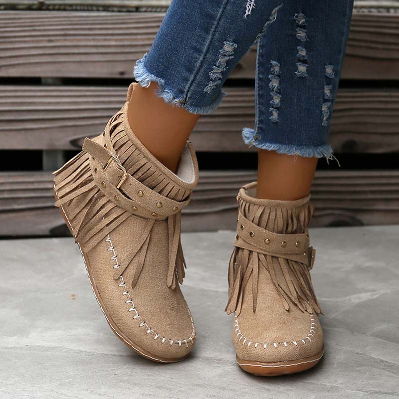 W&W Mode | Boho Stiefelette Mit Fransen Und Schnallen Für Damen