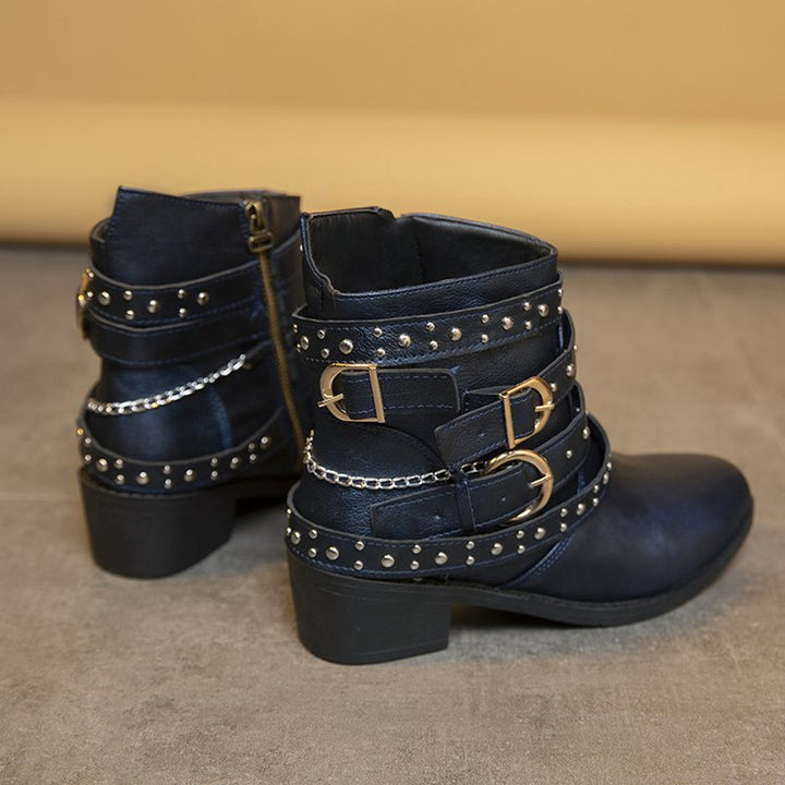 Damen Stiefeletten mit modischem Riemen-Design und dekorativen Akzenten W&W Mode